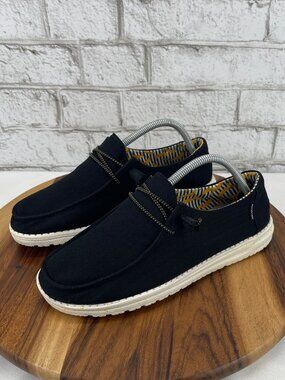 Hey Dude Wendy Black Bananas Womens Sz. 10 Canvas Slip On Comfort Shoes